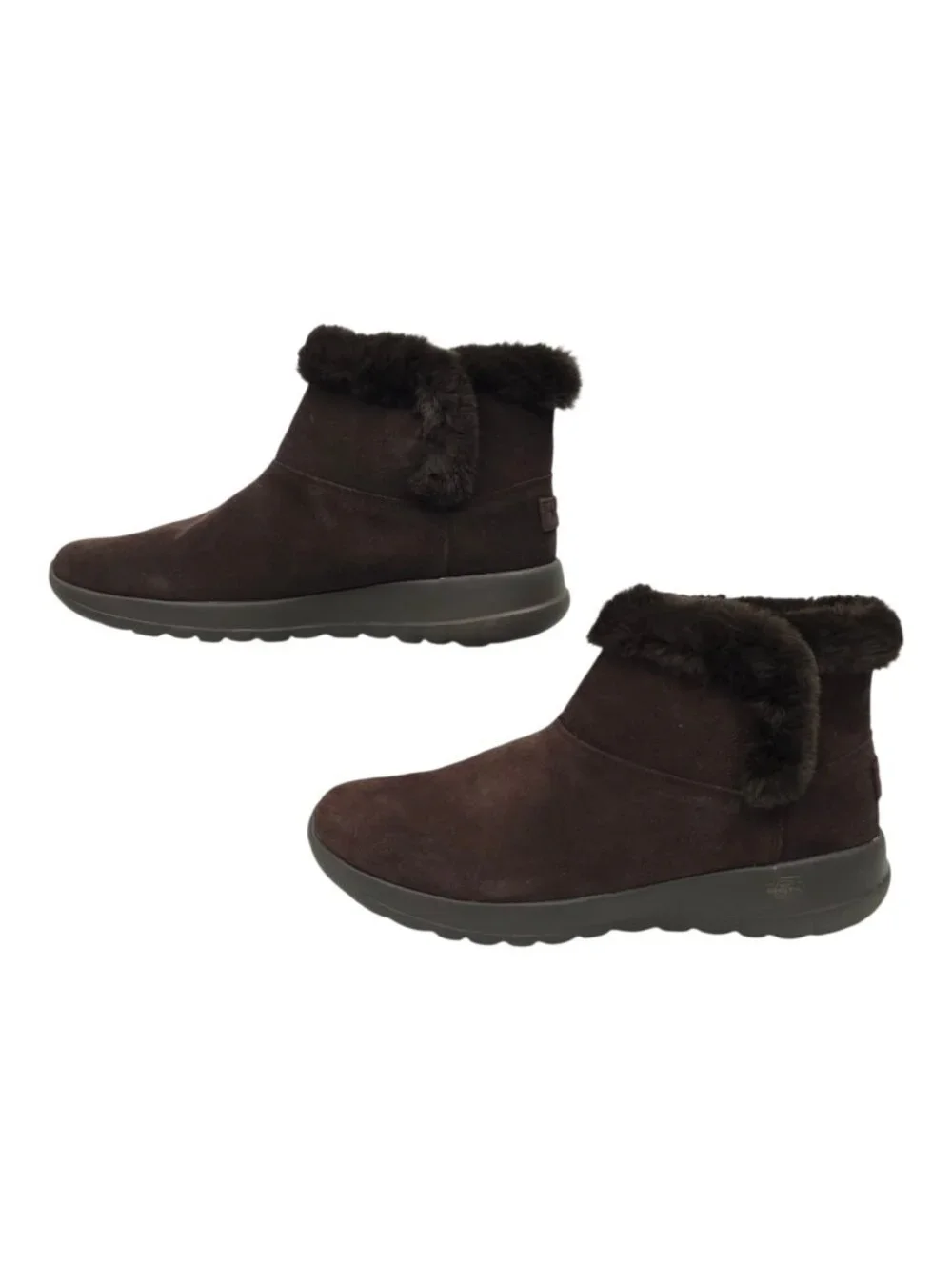 Skechers On The GO Joy Bundle Up Boots Sz 10 Brown Suede Faux Fur Ankle Bootie